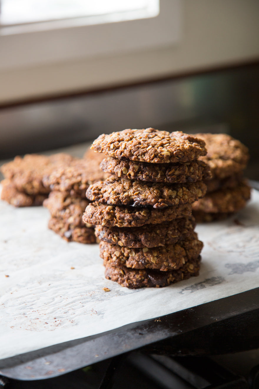 DARK CHOCOLATE SPICED ANZAC BISCUITS